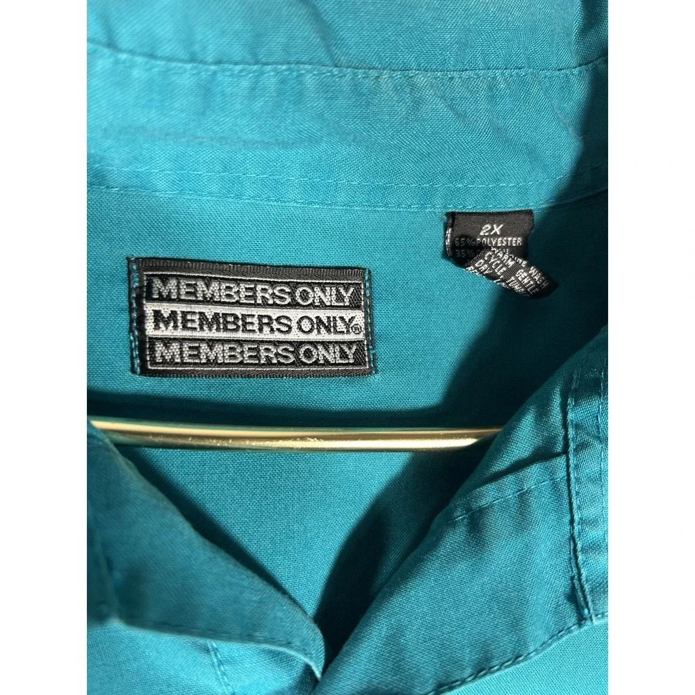 Vintage 70s 80s Members Only Polo Big 2X Shirt‎ Teal Green Banded Bottom Disco - Picture 3 of 8